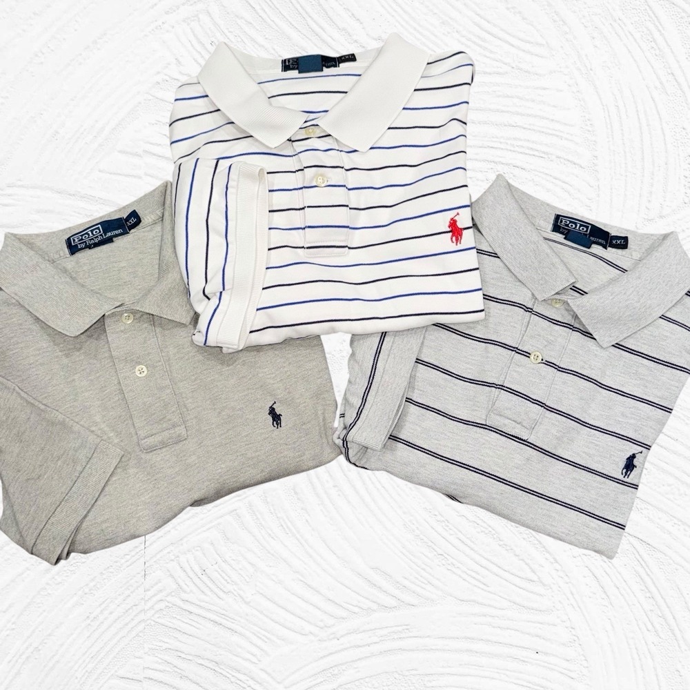 Lot of 3 Polo Ralph Lauren Short Sleeve Shirt XXL Grey/grey-black/black-blue